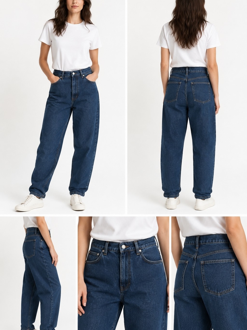 KOTN High-Rise Relaxed Jeans in Dark Blue Denim